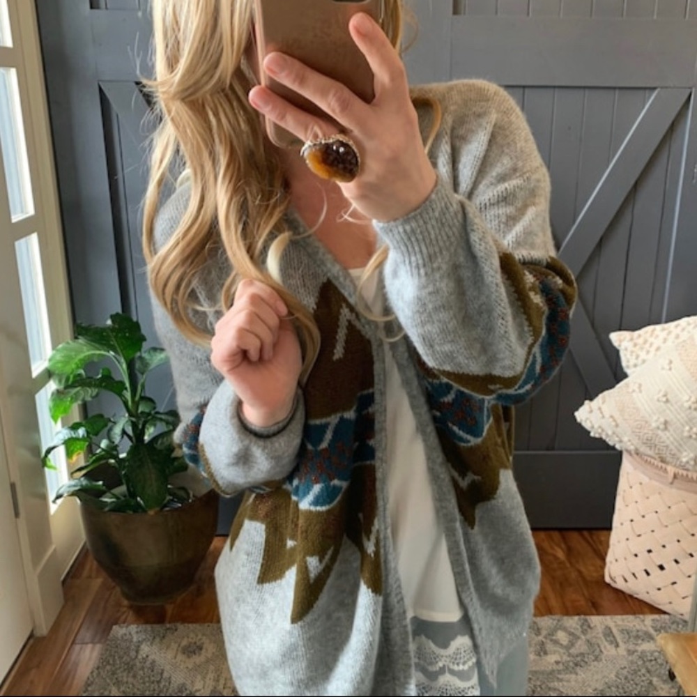 New Cozy Native Tribal Print Boho Western Long Blanket Cardigan Sweater - Picture 3 of 9
